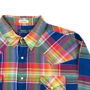 NWT Polo Ralph Lauren Mens 3XB Plaid COLORFUL Indian Madras Western Snap Shirt